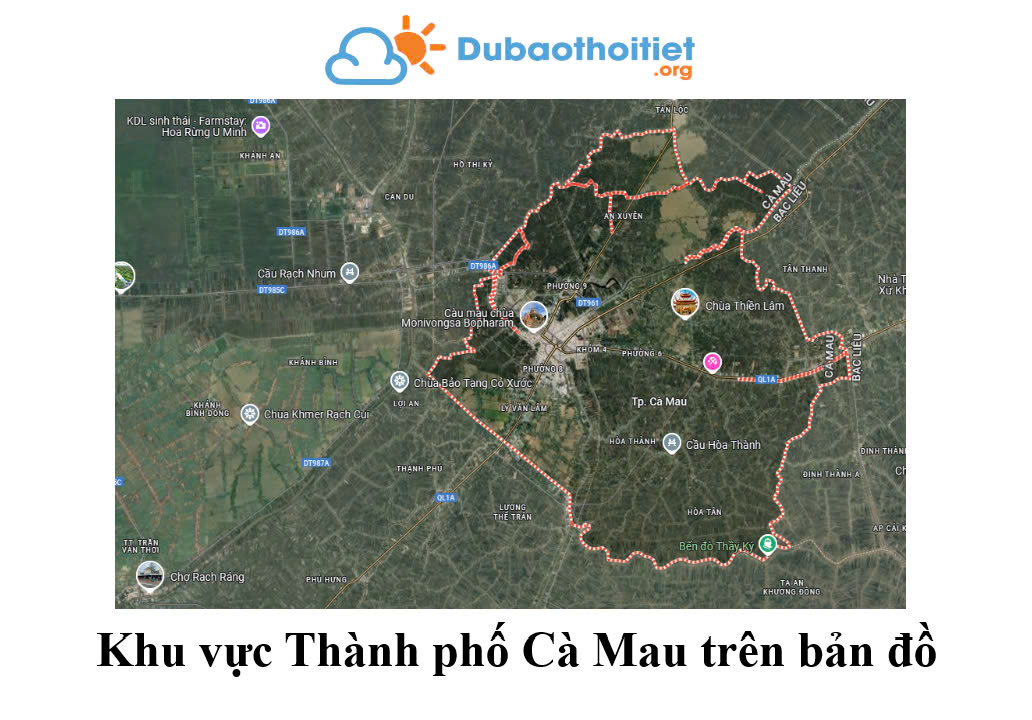 Khu vực thành phố Cà Mau trên bản đồ