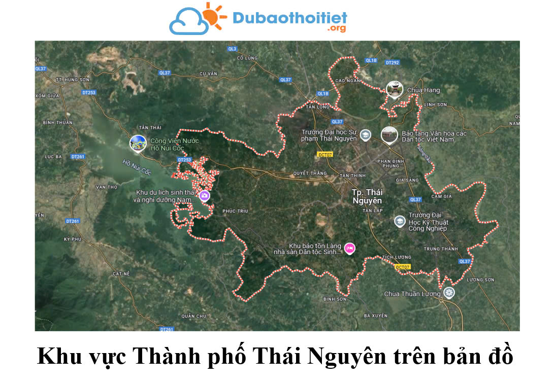 Khu vực thành phố Thái Nguyên trên bản đồ