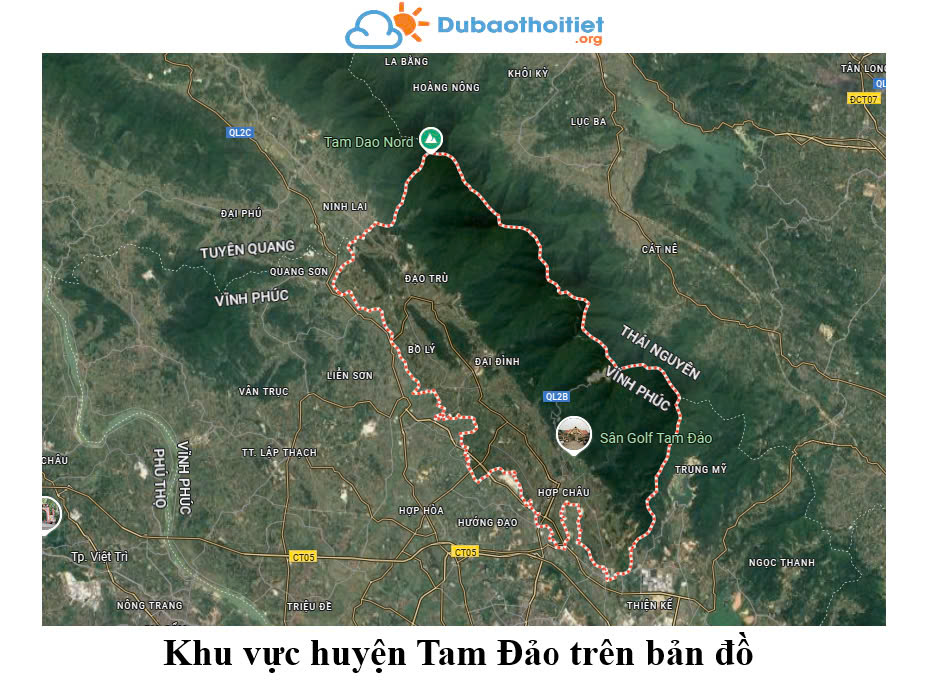 Khu vực huyện Tam Đảo trên bản đồ