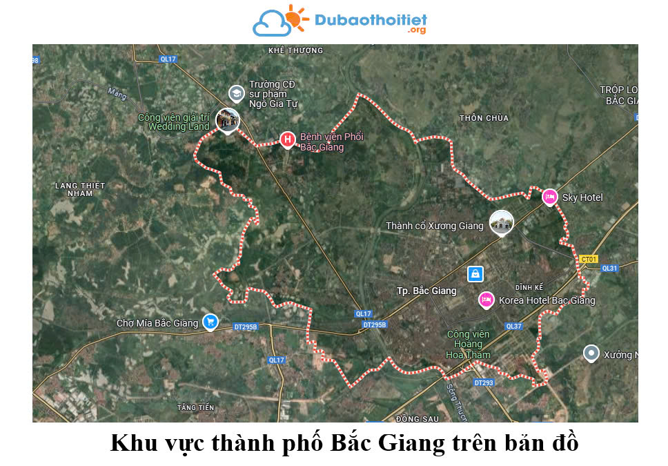 Khu vực thành phố Bắc Giang trên bản đồ