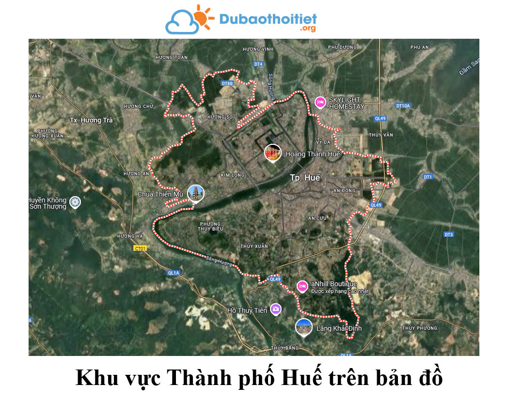 Khu vực thành phố Huế trên bản đồ