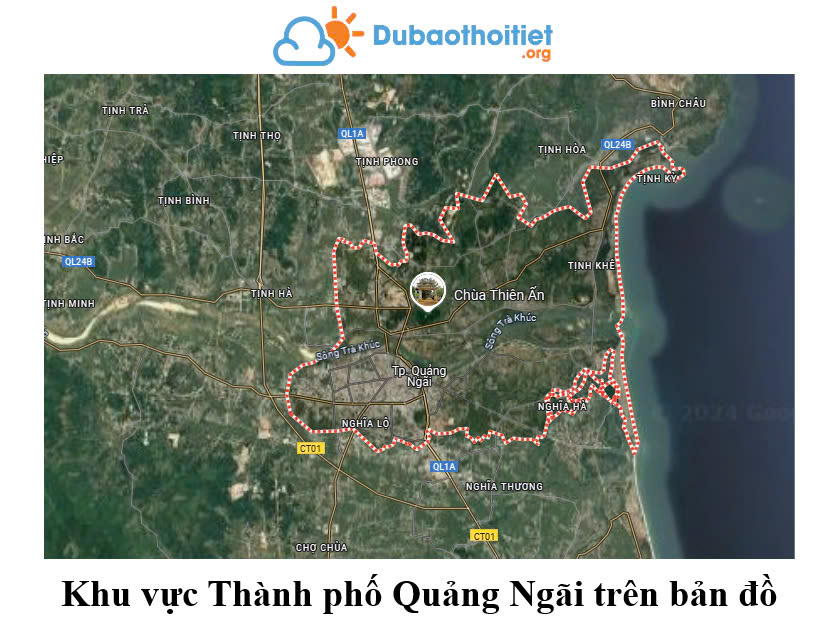 Khu vực thành phố Quảng Ngãi trên bản đồ