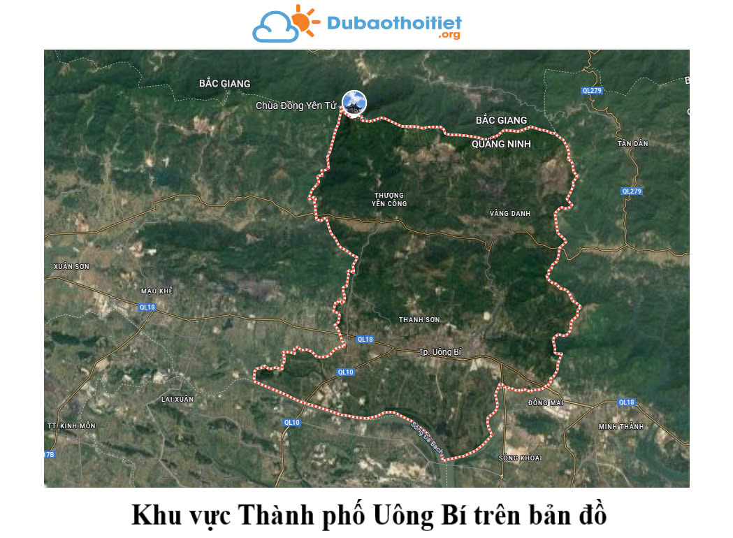 Khu vực thành phố Uông Bí trên bản đồ