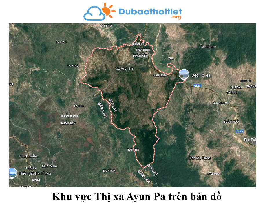 Khu vực Thị xã Ayun Pa trên bản đồ