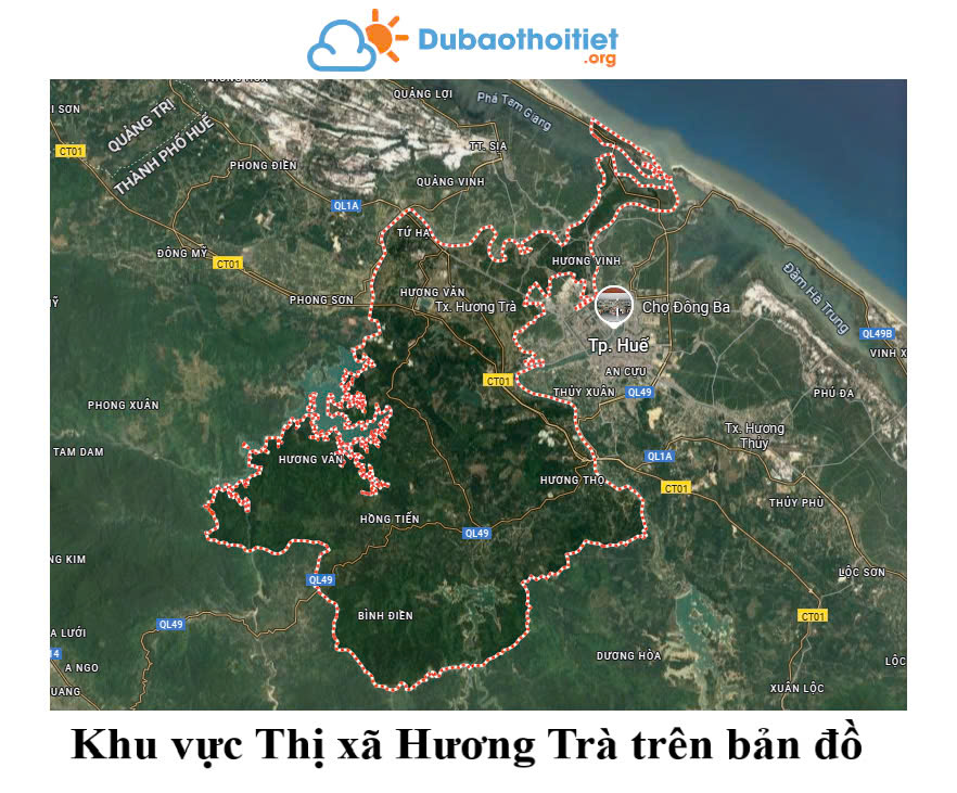 Khu vực thị xã Hương Trà trên bản đồ