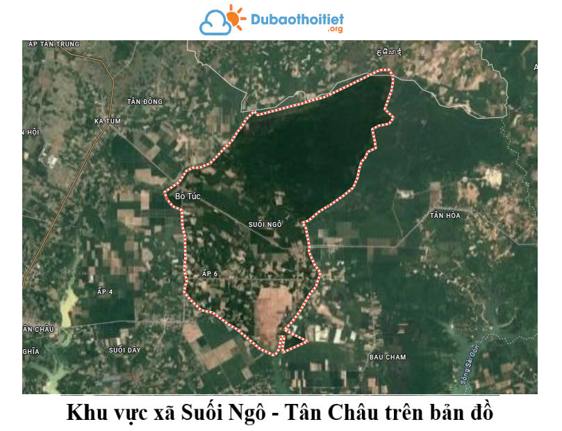 Khu vực xã Suối Ngô - Tân Châu trên bản đồ