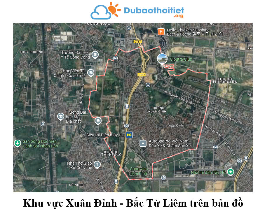 Khu vực Xuân Đỉnh - Bắc Từ Liêm trên bản đồ