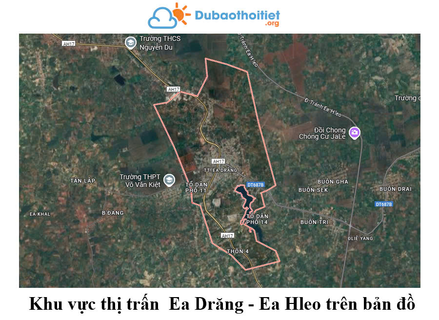 Khu vực thị trấn Ea Drăng - Ea Hleo trên bản đồ