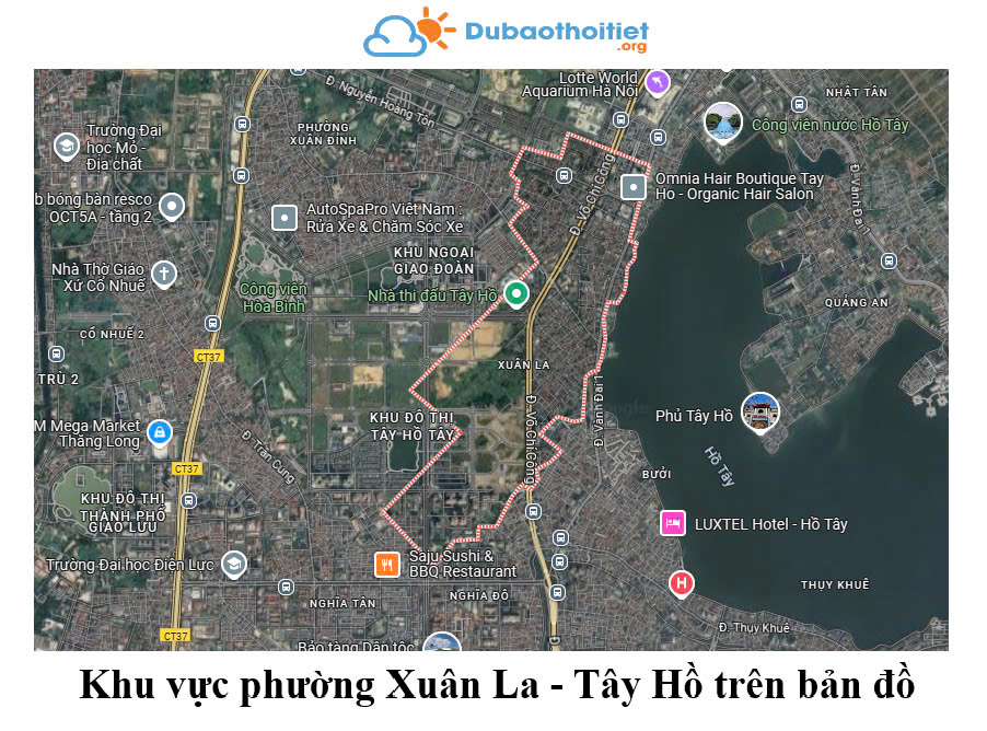 Khu vực phường Xuân La - Tây Hồ trên bản đồ
