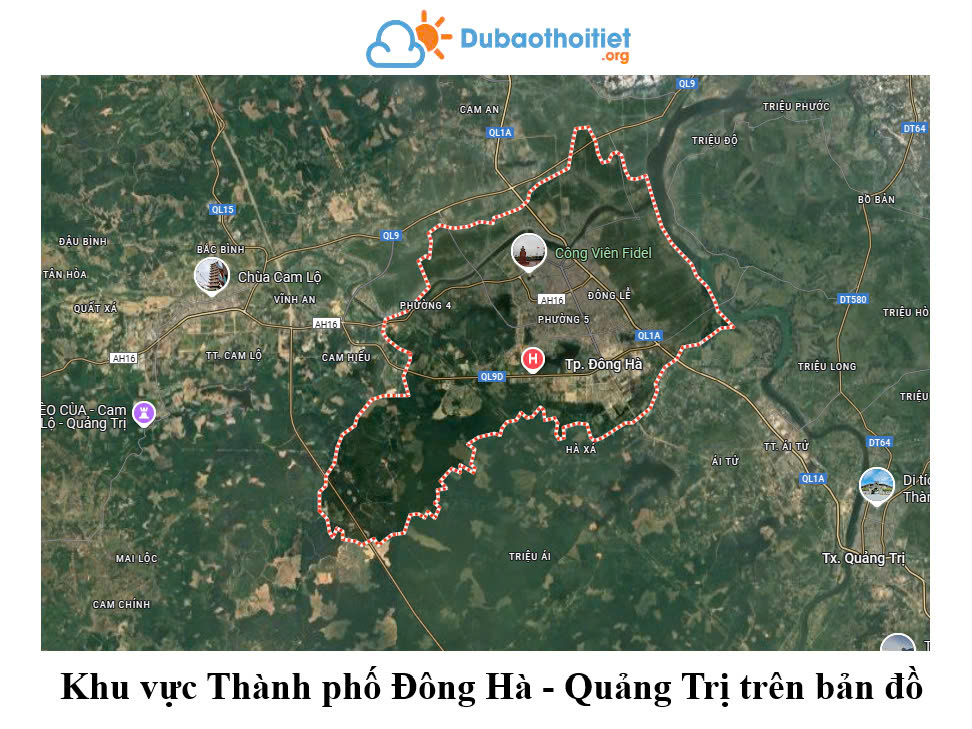 Khu vực thành phố Đông Hà - Quảng Trị trên bản đồ