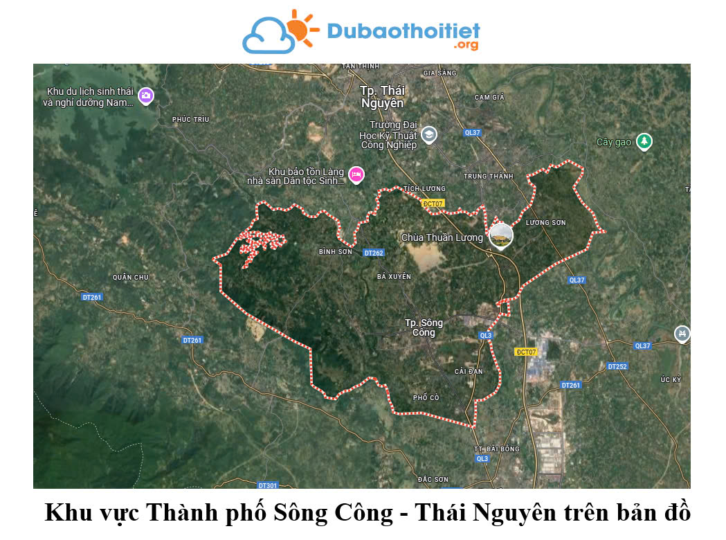 Khu vực thành phố Sông Công - Thái Nguyên trên bản đồ