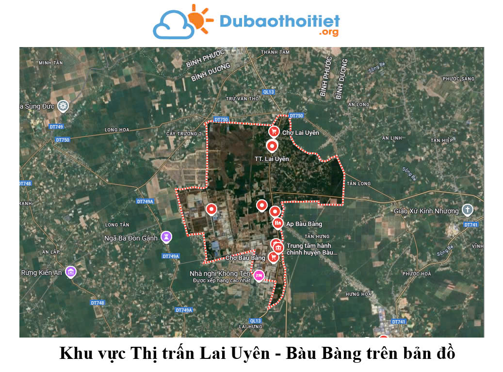 Khu vực thị trấn Lai Uyên - Bàu Bàng trên bản đồ