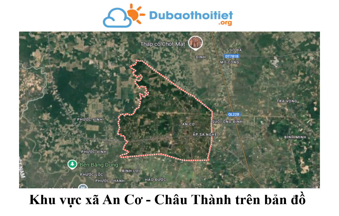 Khu vực xã An Cơ - Châu Thành trên bản đồ