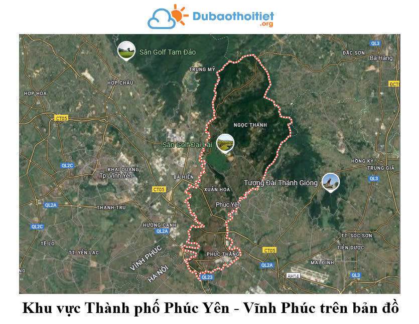 Khu vực thành phố Phúc Yên - Vĩnh Phúc trên bản đồ