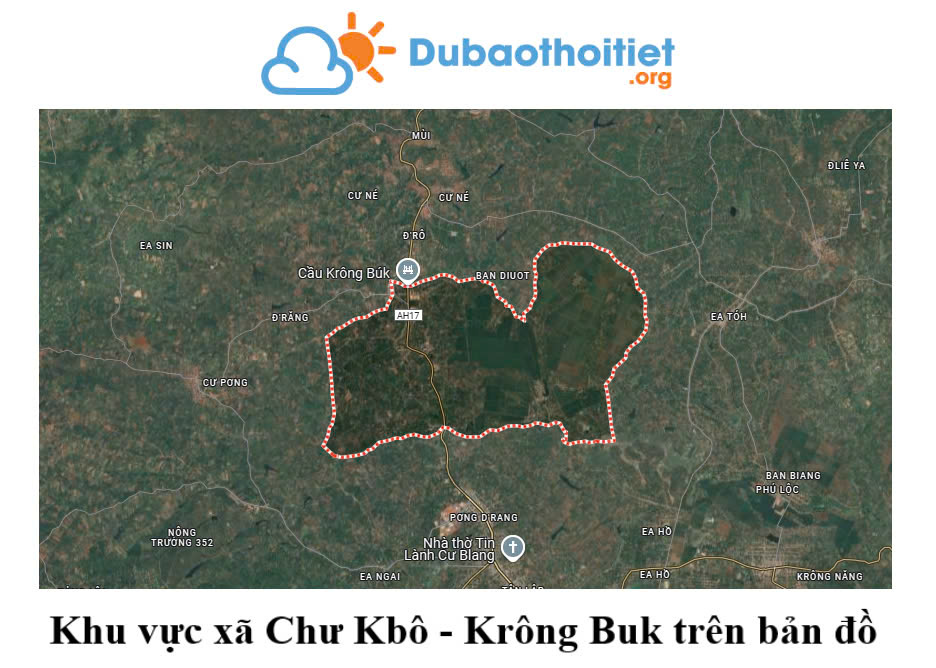 Khu vực xã Chư Kbô - Krông Buk trên bản đồ