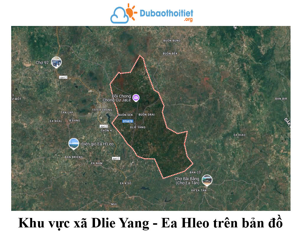 Khu vực xã Dlie Yang - Ea Hleo trên bản đồ