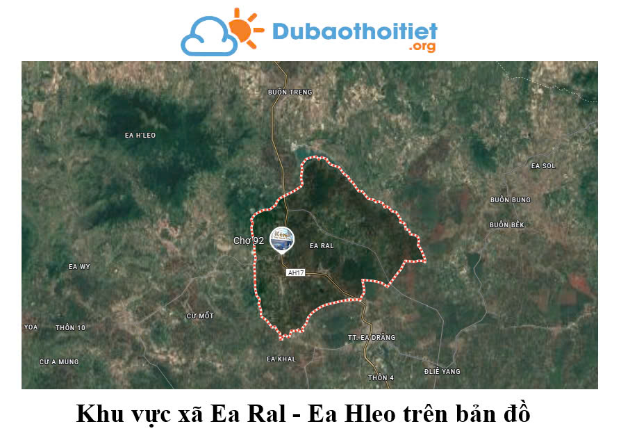 Khu vực xã Ea Ral - Ea Hleo trên bản đồ
